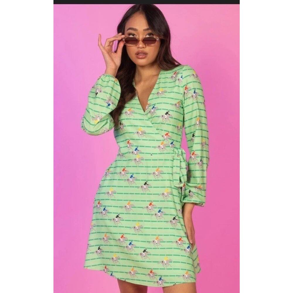 Mint Green Printed Wrap-Style Midi Dress